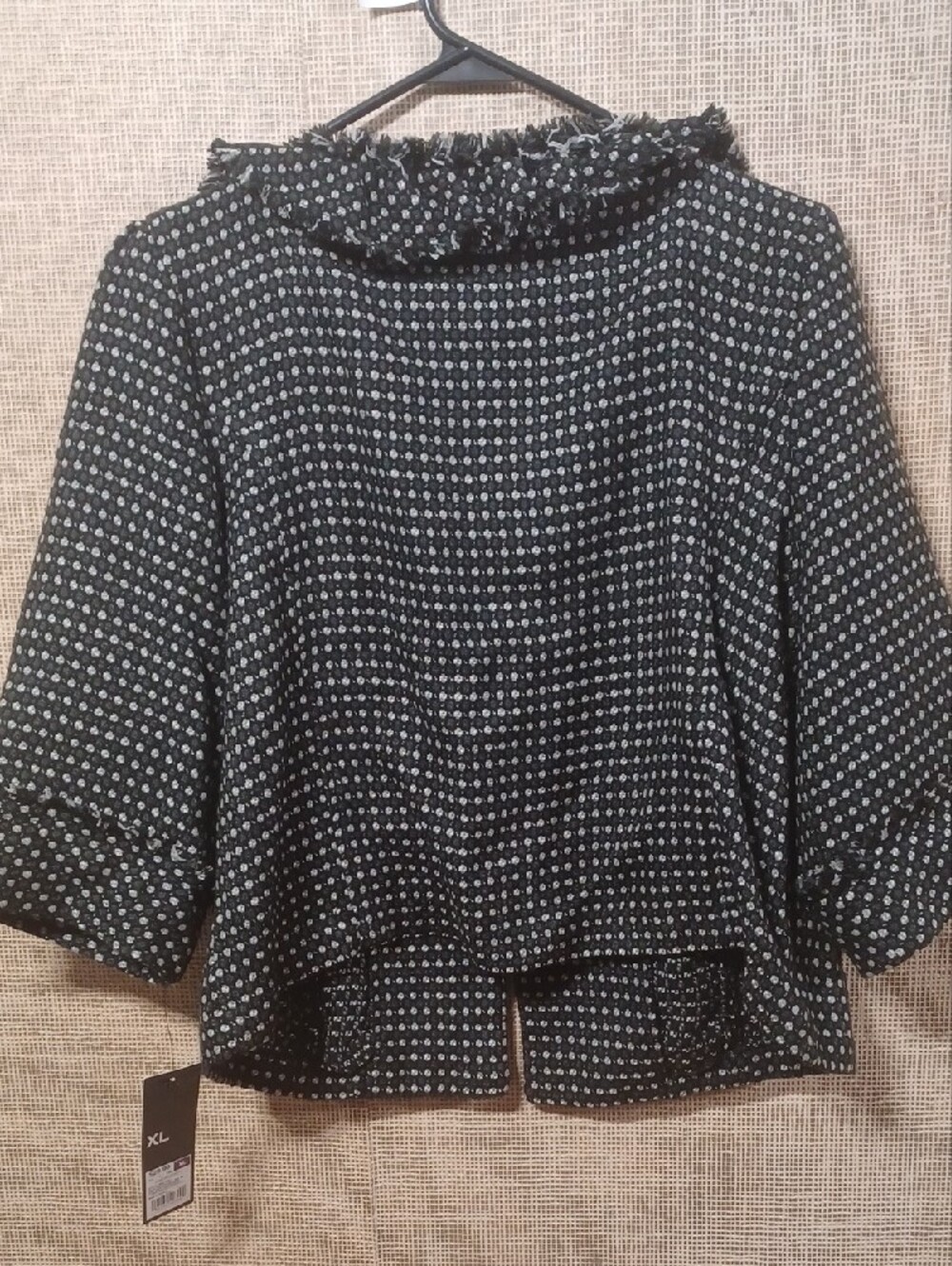 Textured Black & White Ruffle Collar Button-Front Tunic - Picture 8 of 9